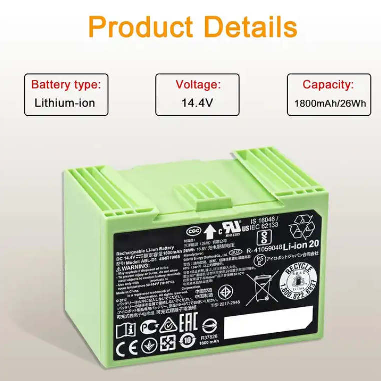 Vacuum Cleaner Battery for iRobot Roomba i Series and i7 i7+ i8 e5 7150 7550 e5150 e5152 4624864 ABL-D1