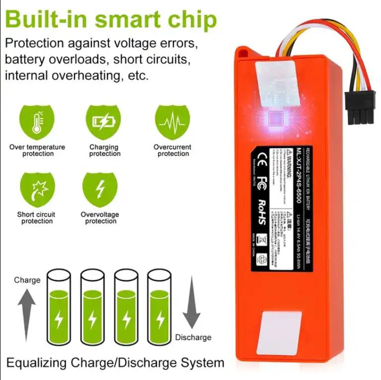 14.4V 5200 mAh 吸尘器电池 适用于小米机器人石头扫地机器人 S50 S51 S55 配件备件 扫地机器人电池