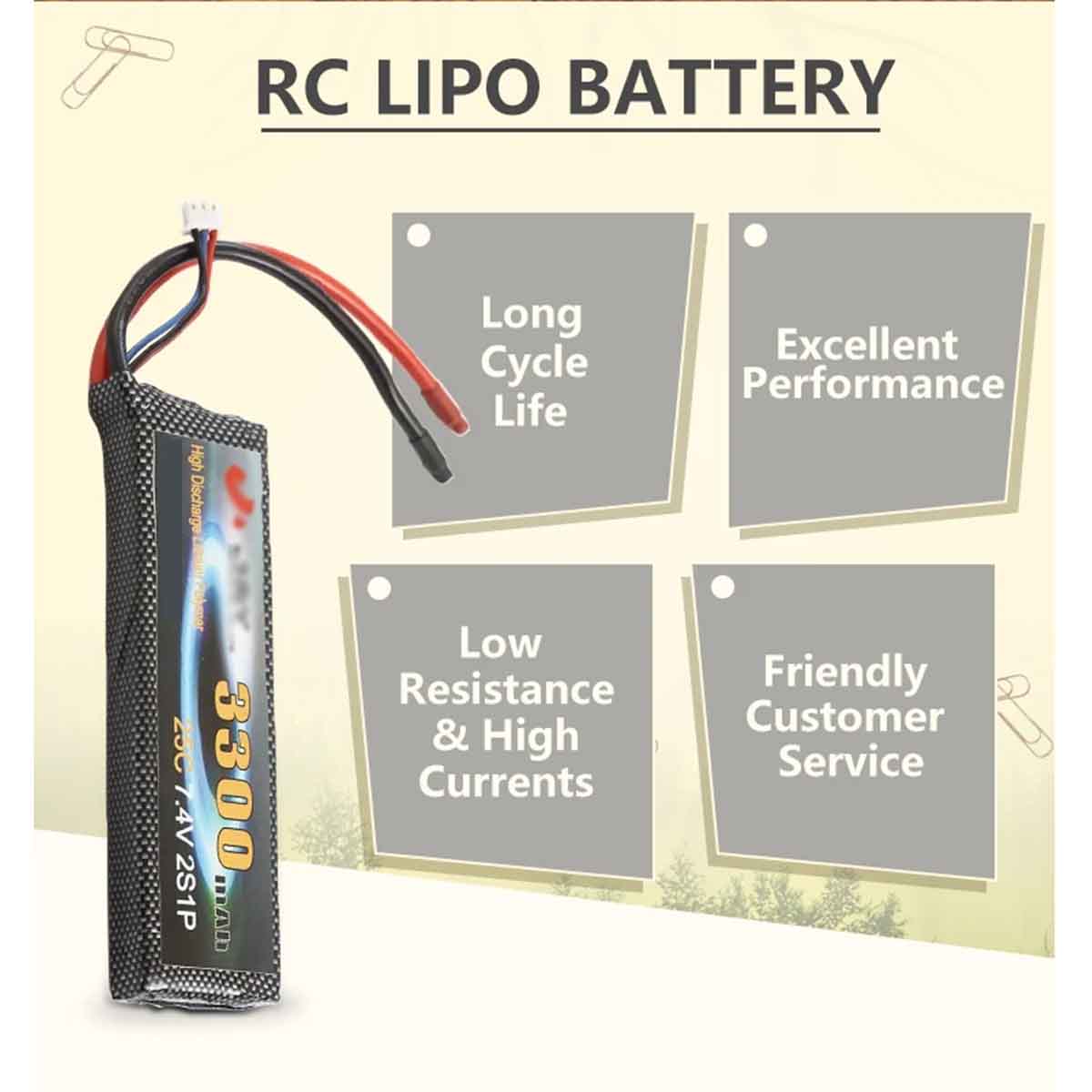 7.4V 3300mAh Lipo Battery Pack Rechargeable Battery 2S 18650 Li Polymer Battery For RC Car Helicopter