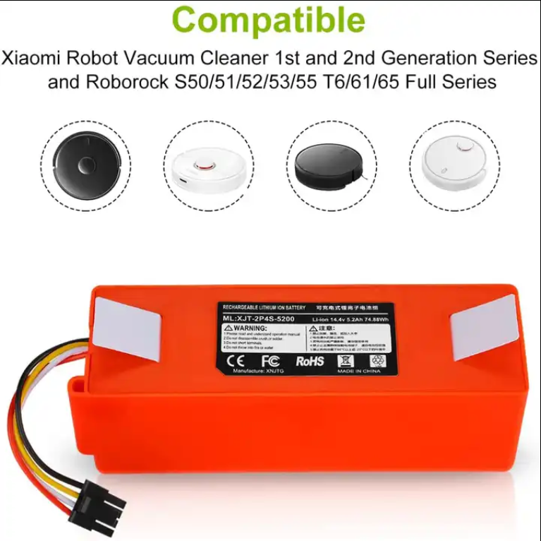 14.4V 5200 mAh Vacuum Cleaner Battery for Xiaomi robot Roborock S50 S51 S55 Accessories spare parts Sweeper Robot Bateria