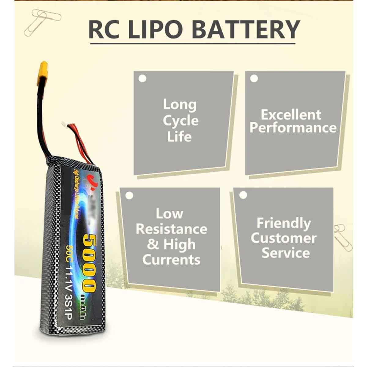 11.1V 5000mAh Lipo Battery Pack Rechargeable Battery 3S 18650 Li Polymer Battery For RC Car Tank Monster